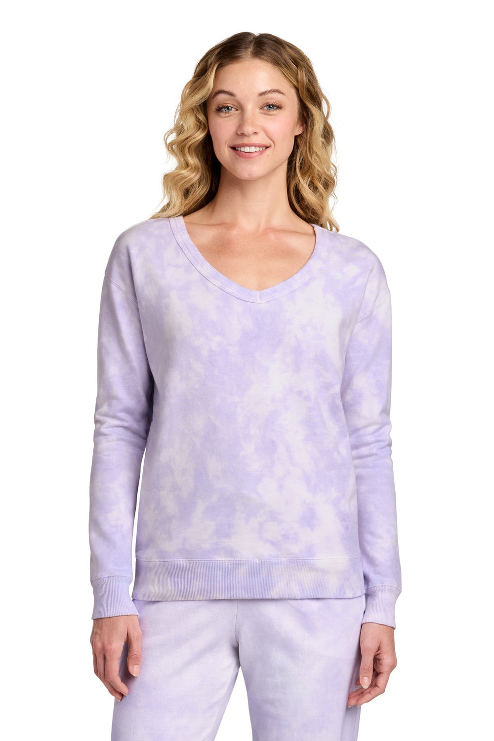 Port & Co LPC140V - Women's Beach Wash Cloud Tie-Dye V-Neck Sweatshirt