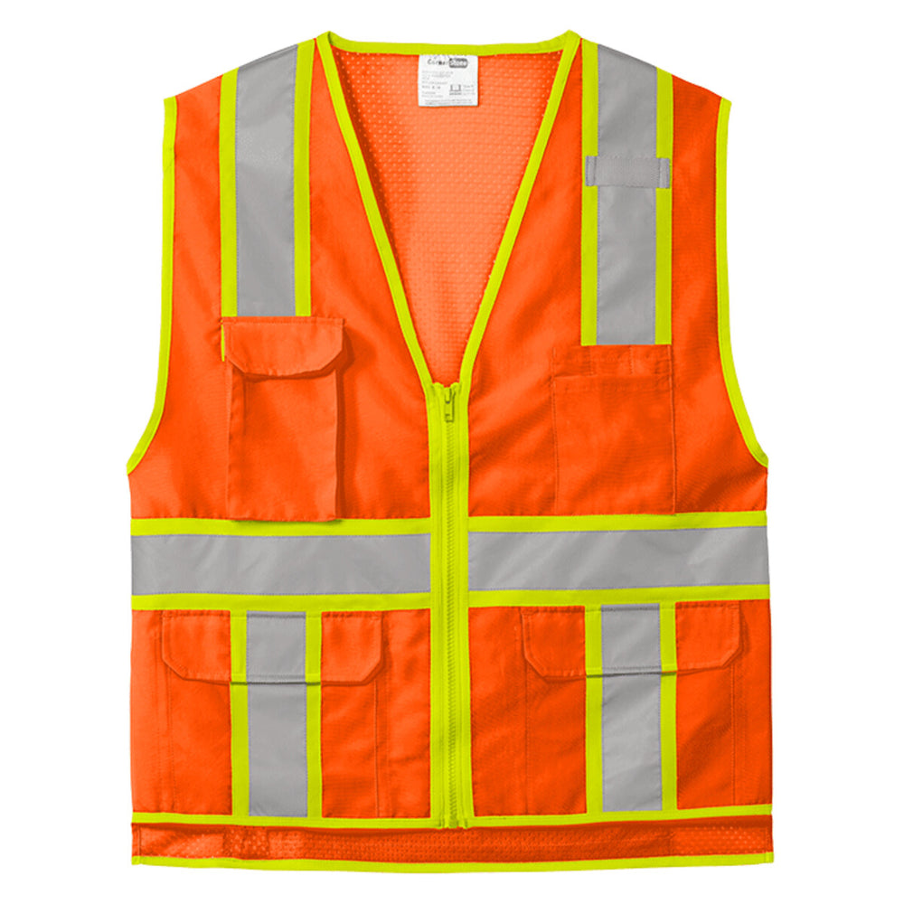 CornerStone CSV105 - Ansi 107 Class 2 Surveyor Zippered Two Tone Vest - Safety Orange