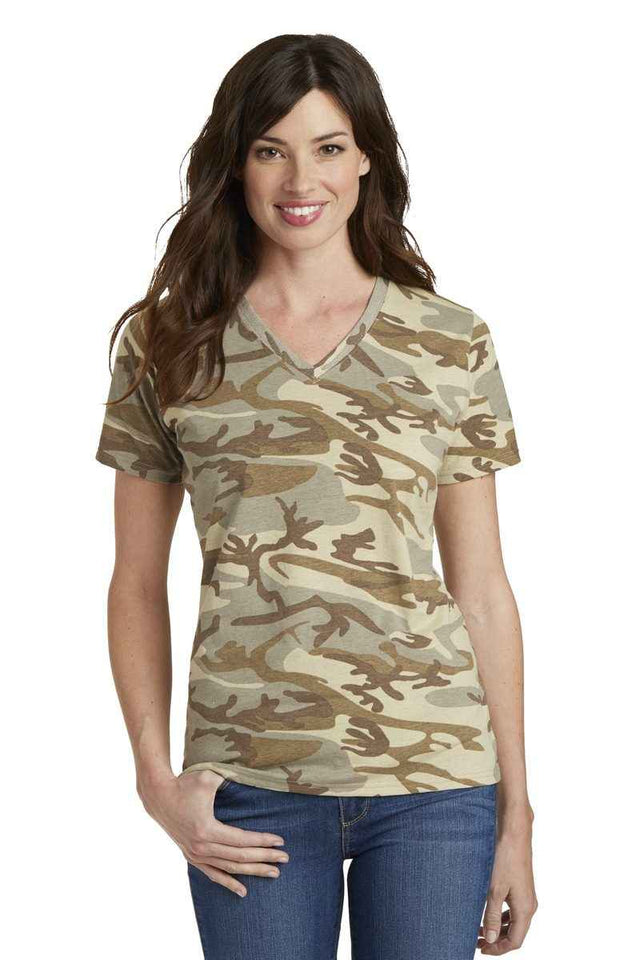 Port & Company LPC54VC - Ladies Core Cotton Camo V-Neck Tee