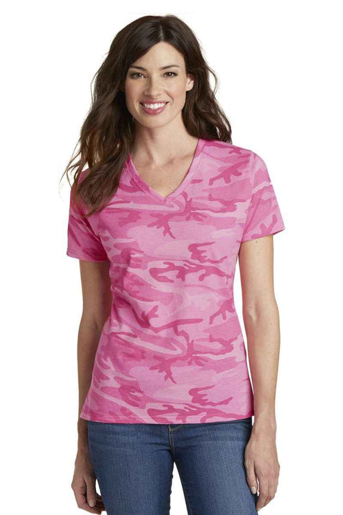 Port & Co LPC54VC - mpany Ladies Core Cotton Camo V-Neck Tee