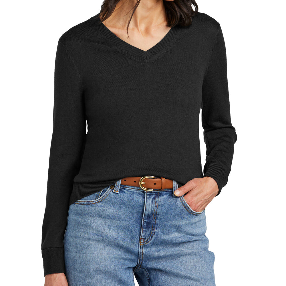 Brooks Brothers BB18411 - Women's Washable Merino V Neck Sweater - Deep Black