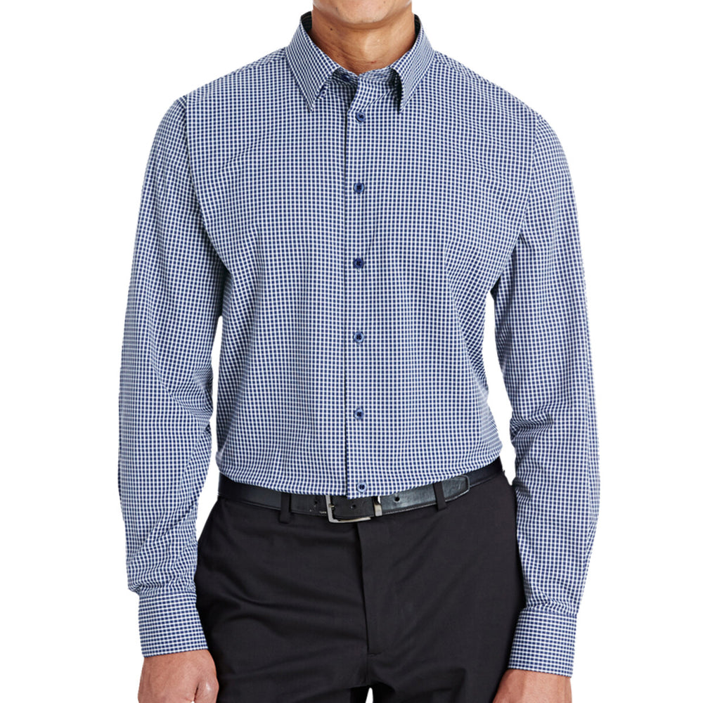 Devon & Jones DG535 - Men's CrownLux Performance® Tonal Mini Check Woven Dress Shirt - Navy