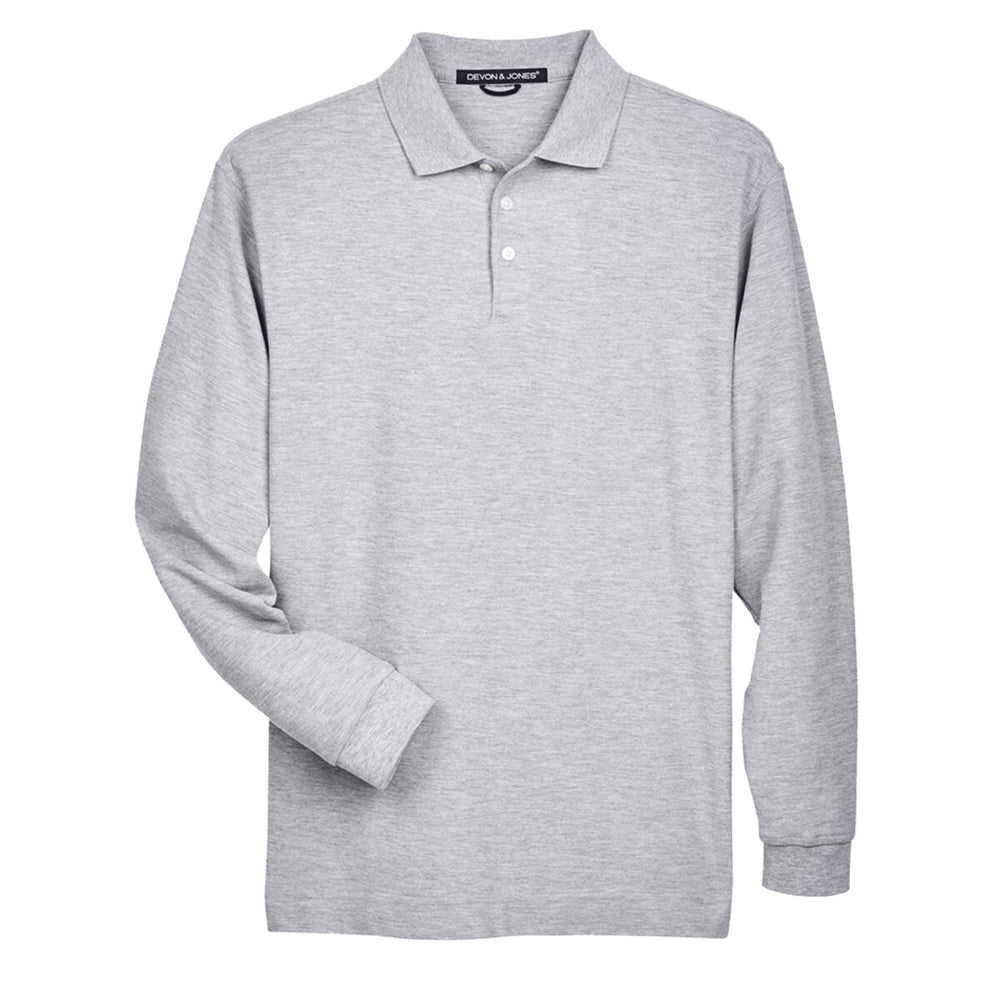 Devon & Jones D110 - Men's Pima Piqué Long Sleeve Polo - Grey Heather