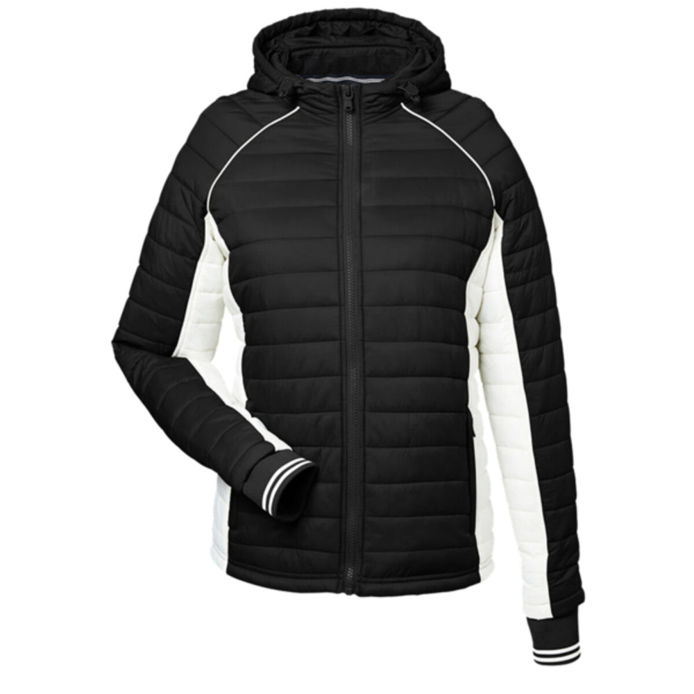Nautica N17187 - Women's l Mile Hooded Puffer Jacket - Black/Antique White