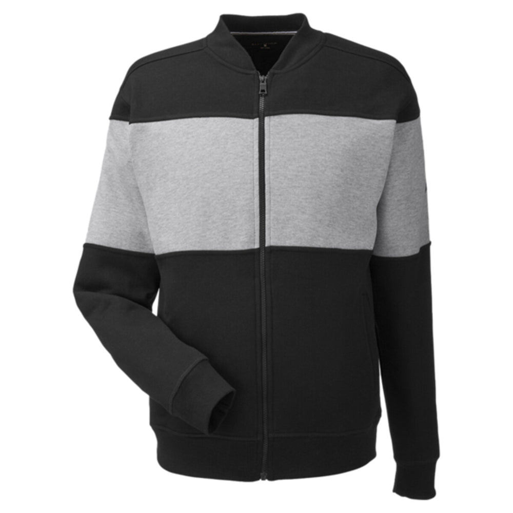 Nautica N17928 - Unisex Anchor Fleece Colorblocked Bomber Jacket - Black/Oxford Heather
