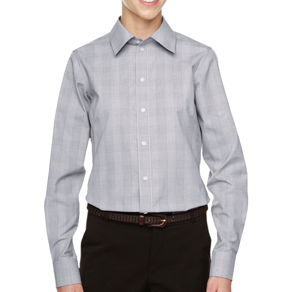 Devon & Jones DG520W - Women's Crown Collection® Glen Plaid Woven Dress Shirt - White/Graphite/Light Grey