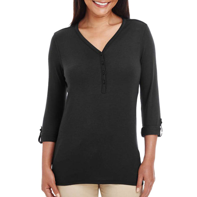 Devon & Jones DP186W - Women's Perfect Fit™ Y-Placket Convertible Sleeve Knit Top