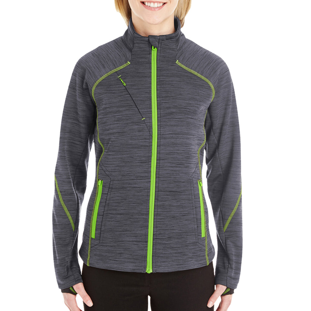North End 78697 - Women's Flux Mélange Bonded Fleece Jacket - Carbon/Acid Green