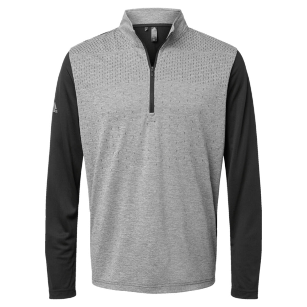 Adidas A522 - Men's Ultimate365 Heather Block Print Quarter-Zip Pullover - Black Melange/Black/Grey Three