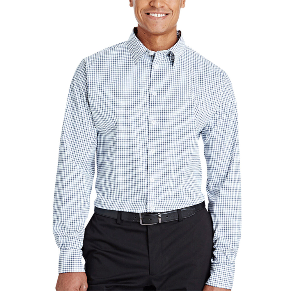 Devon & Jones DG540 - Men's CrownLux Performance® Micro Windowpane Woven Dress Shirt - Navy/White