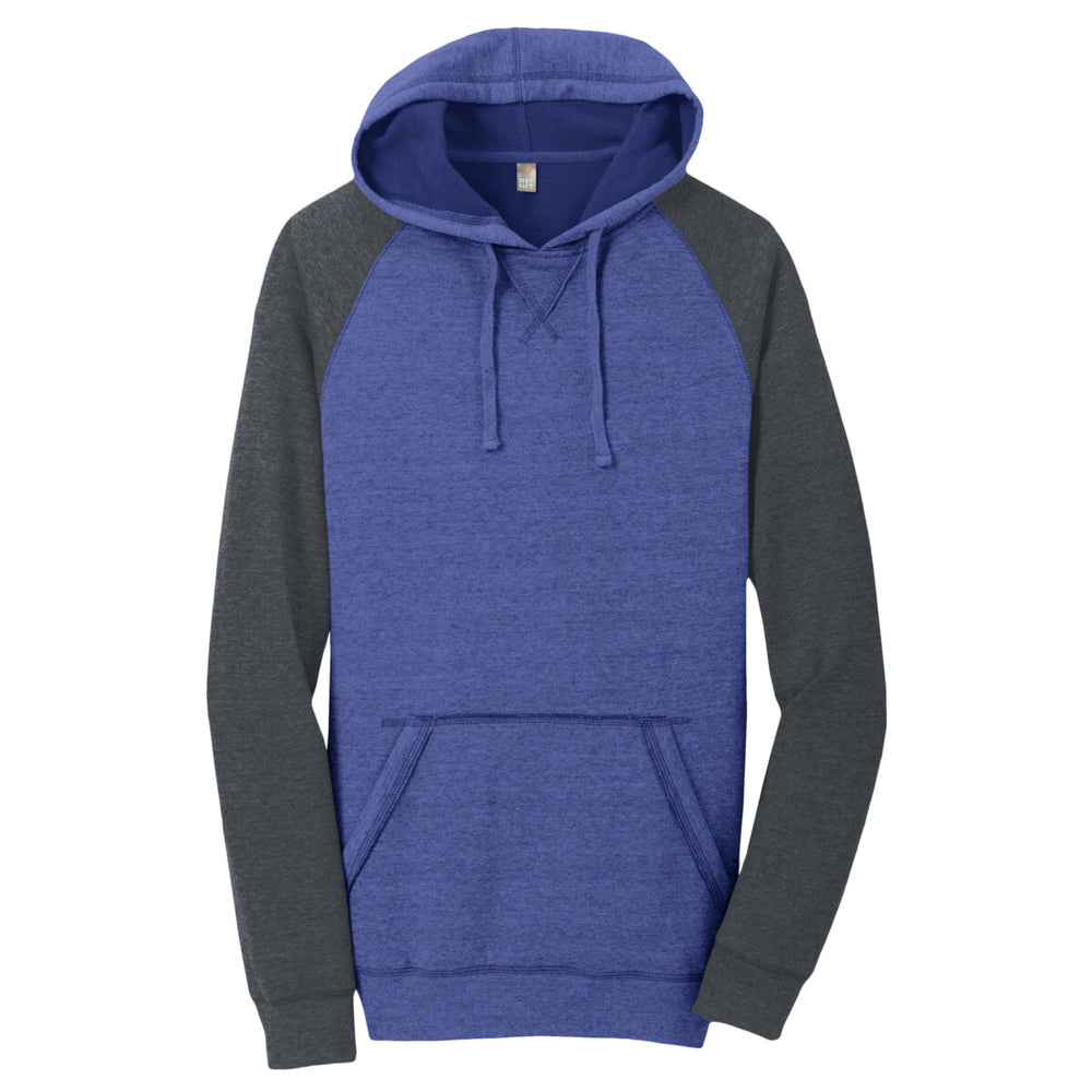 District DT196 - Young Mens Lightweight Fleece Raglan Hoodie - Heathered Deep Royal/Heathered Charcoal