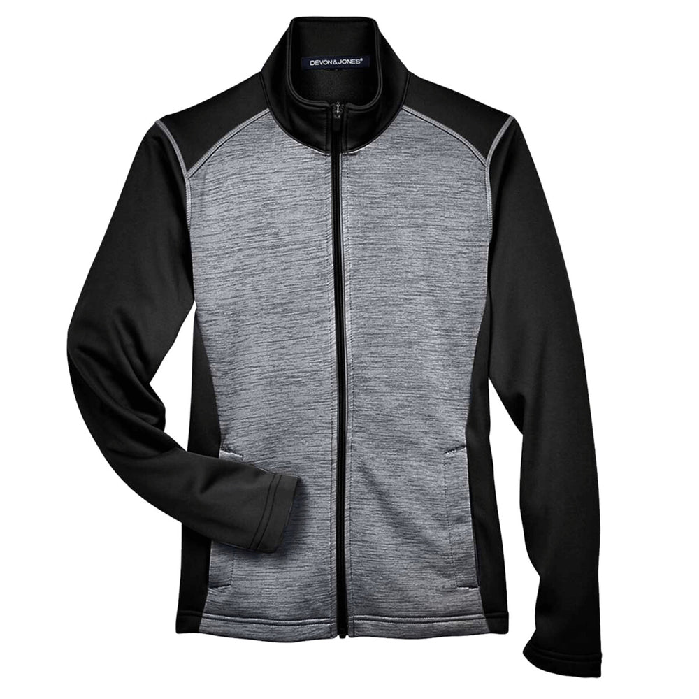 Devon & Jones DG796W - Women's Newbury Colorblock Mélange Fleece Full-Zip Jacket - Black Heather/Dark Grey Heather
