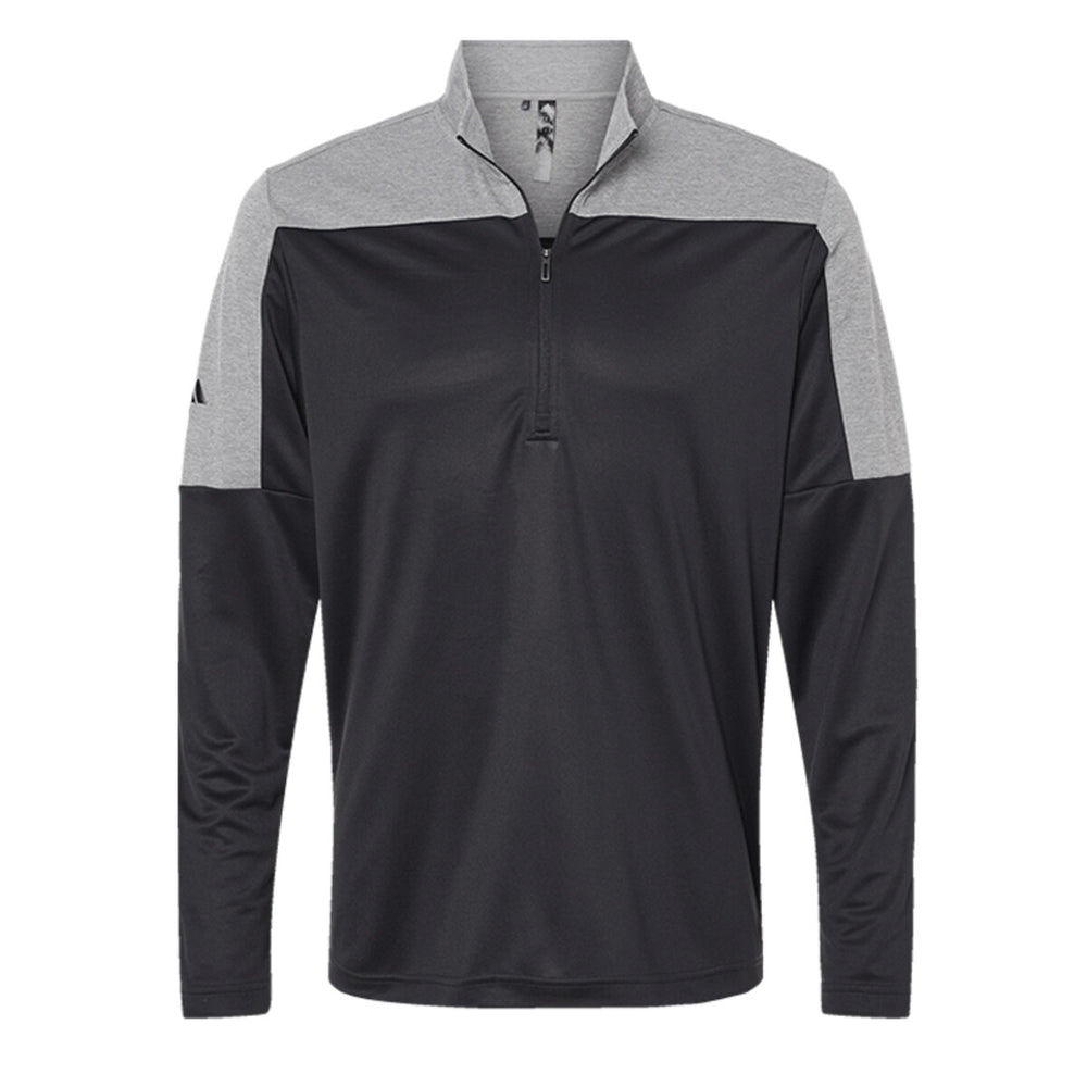 Adidas A552 - Men's Ultimate365 Lightweight Colorblocked Quarter-Zip Pullover - Black/Grey Three Melange