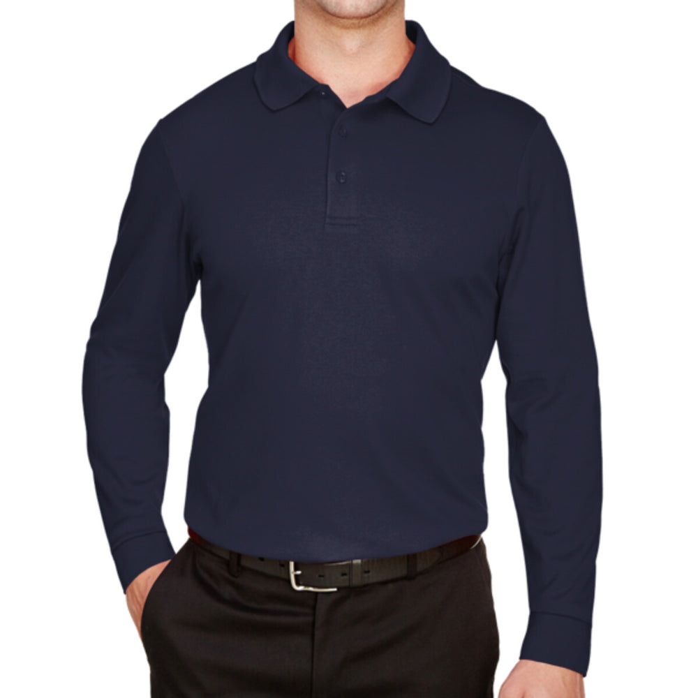 Devon & Jones DG20L - Men's CrownLux Performance® Plaited Long Sleeve Polo - Navy