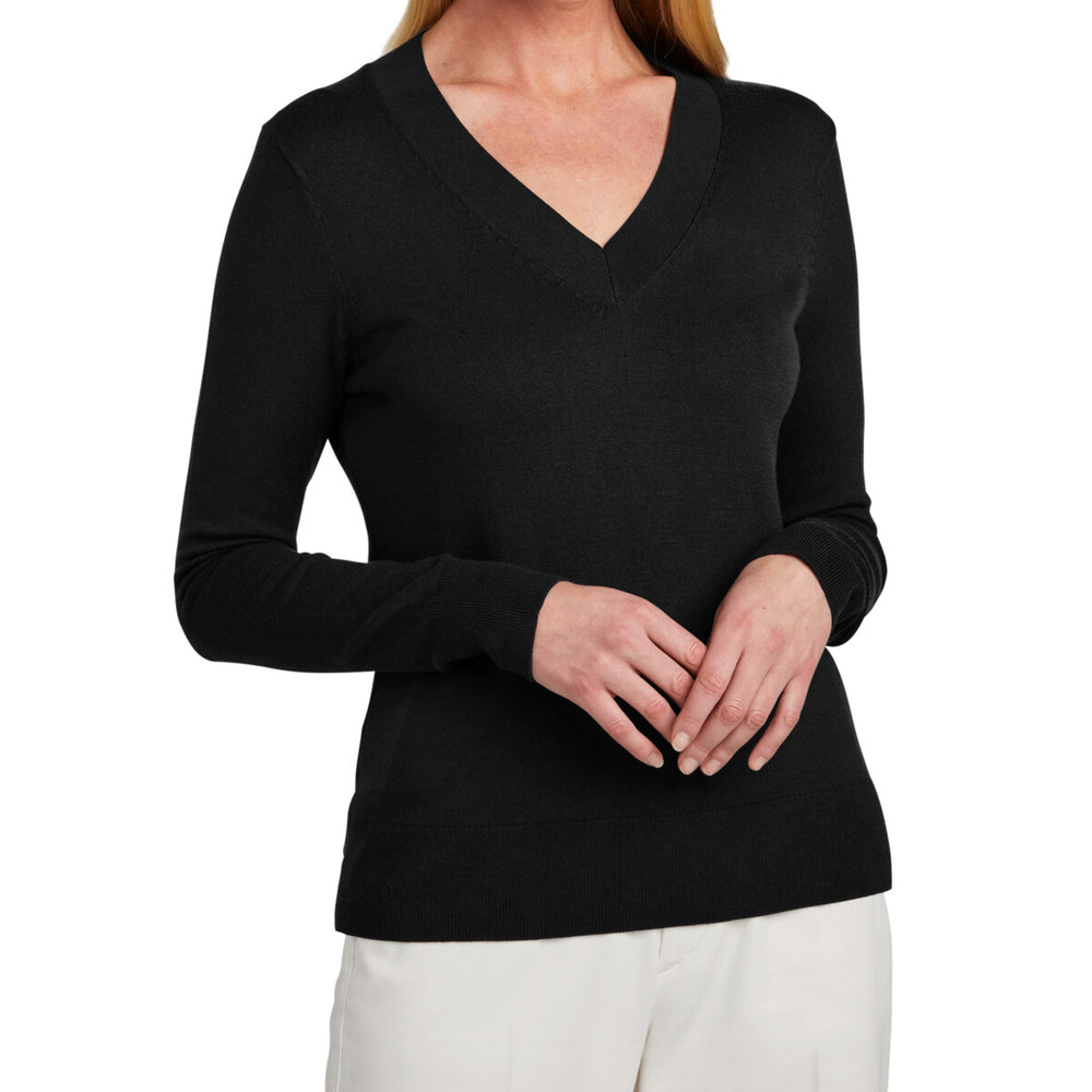 Brooks Brothers BB18401 - Women's Cotton Stretch V Neck Sweater - Deep Black