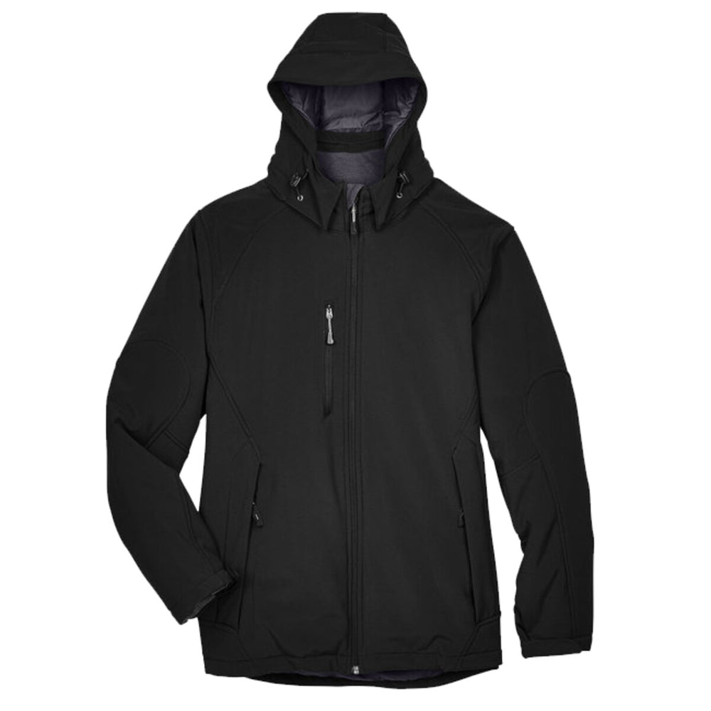 North End 88159 - Men's Glacier Insulated Three-Layer Fleece Soft Shell Hood Jacket with Detachable Hood - Black