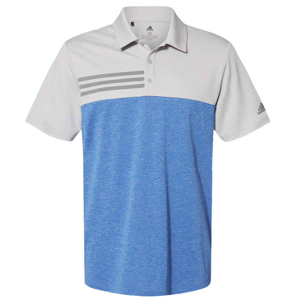 Adidas A508 - Men's Heathered Colorblocked 3-Stripes Polo - Grey Two Heather/Collegiate Royal Heather