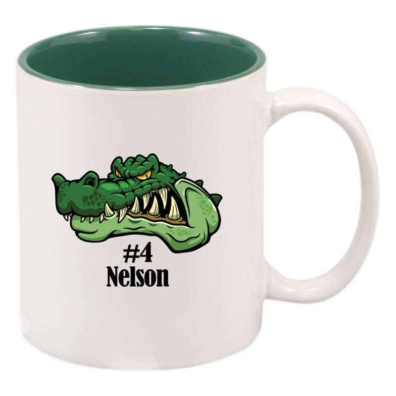 11 oz. White/Green Sublimatable Ceramic Mug.  Thumbnail