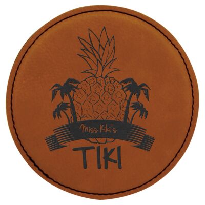 Round Rawhide Laserable Leatherette Coaster Thumbnail
