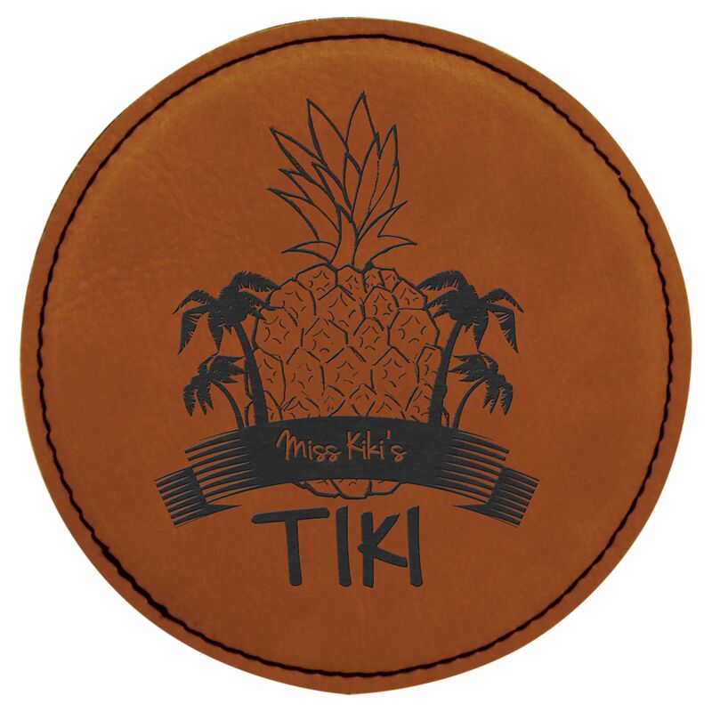 Round Rawhide Laserable Leatherette Coaster Thumbnail