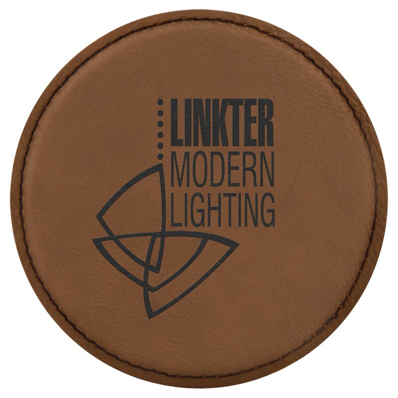 Round Dark Brown Laserable Leatherette Coaster Thumbnail