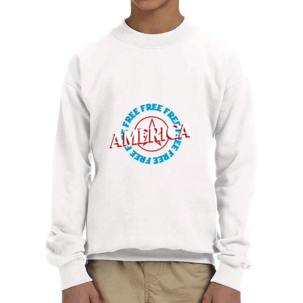  Rounded Free America - Youth Fleece Crew Sweatshirt Thumbnail