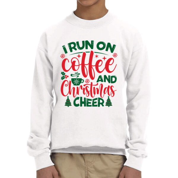 I Run on Coffee and Christmas Cheer - Youth Fleece Crew Sweatshirt Thumbnail