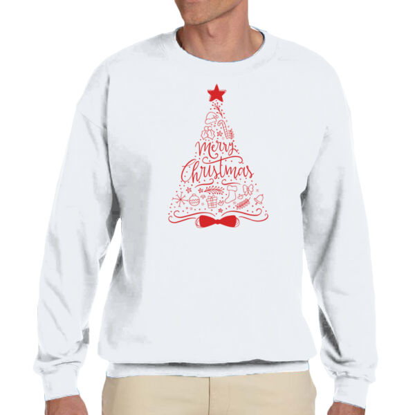 Merry Christmas Tree Design - Unisex Adult Fleece Crew Sweatshirt Thumbnail