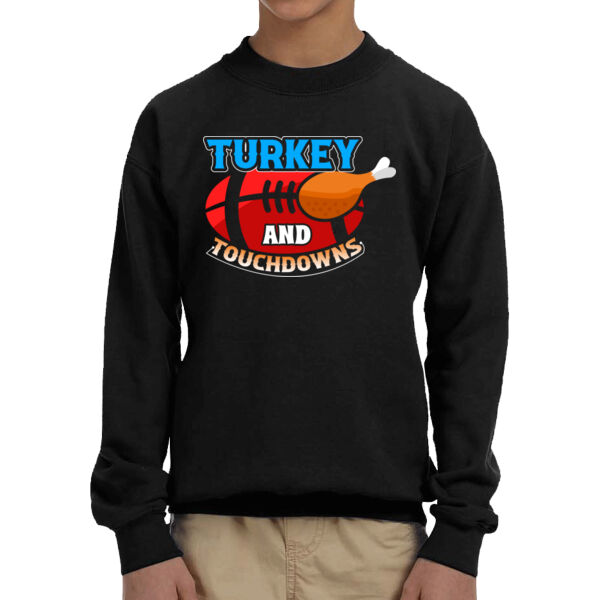 Turkey And Touchdowns - Youth Fleece Crew Sweatshirt Thumbnail