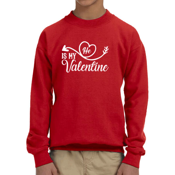 He is my Valentine - Youth Unisex Fleece Crew Sweatshirt Thumbnail