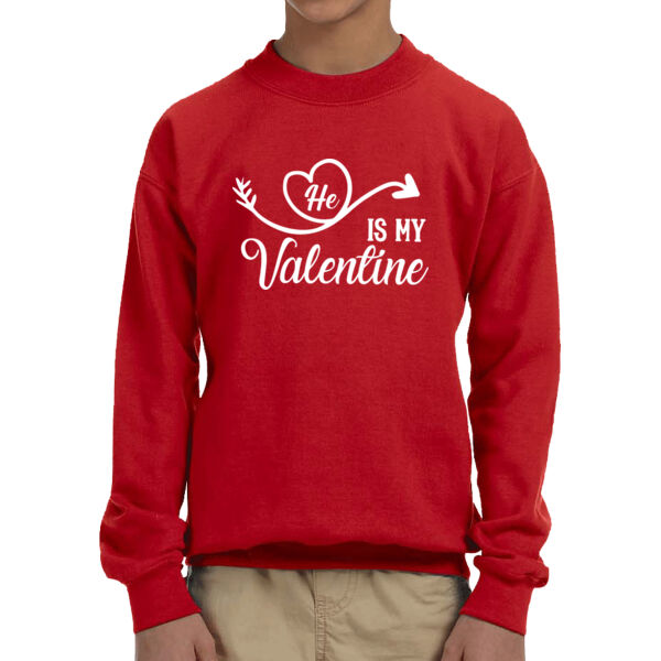 He is my Valentine - Youth Unisex Fleece Crew Sweatshirt Thumbnail