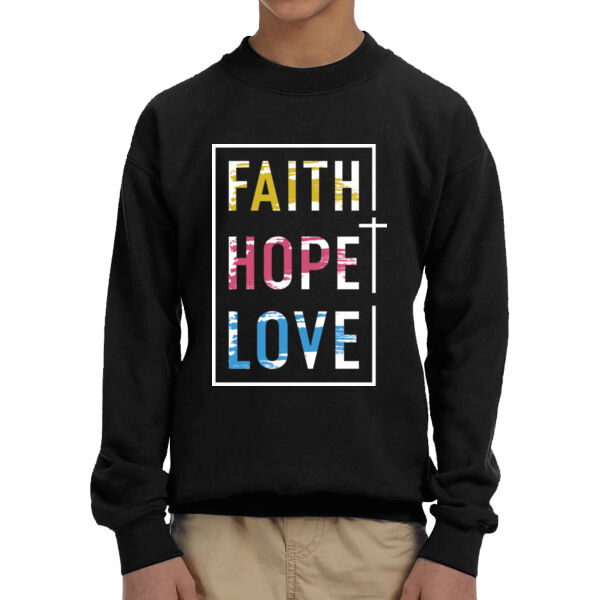 Faith Hope Love - Unisex  Youth Fleece Crew Sweatshirt  Thumbnail