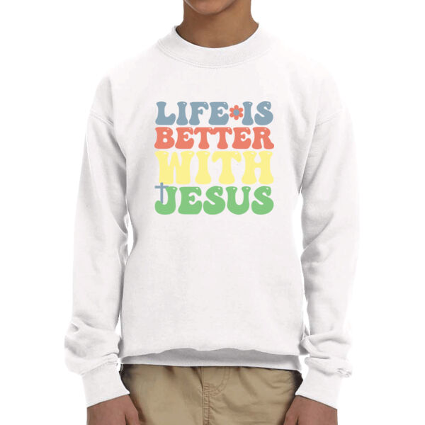 Life Is Better With Jesus - Unisex  Youth Fleece Crew Sweatshirt  Thumbnail