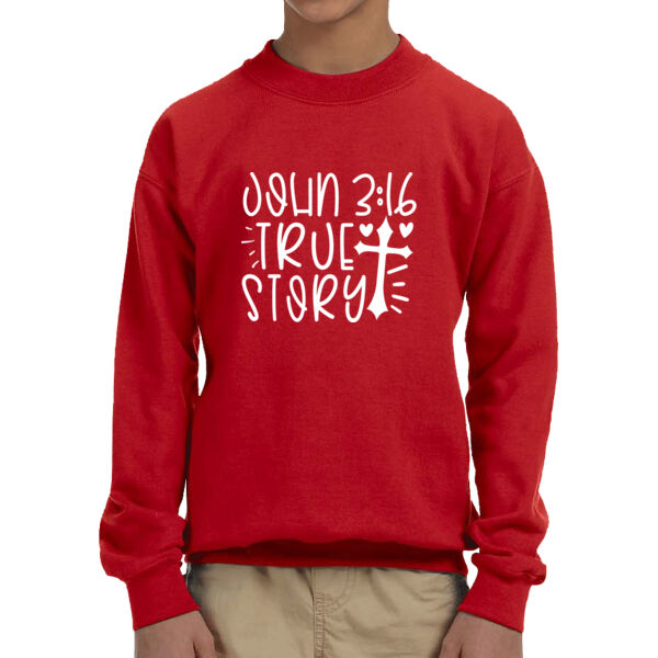 Jhon 3:16 True Story - Unisex  Youth Fleece Crew Sweatshirt  Thumbnail