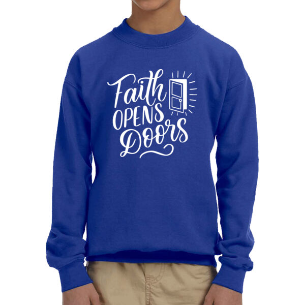 Faith Opens Doors - Unisex  Youth Fleece Crew Sweatshirt  Thumbnail