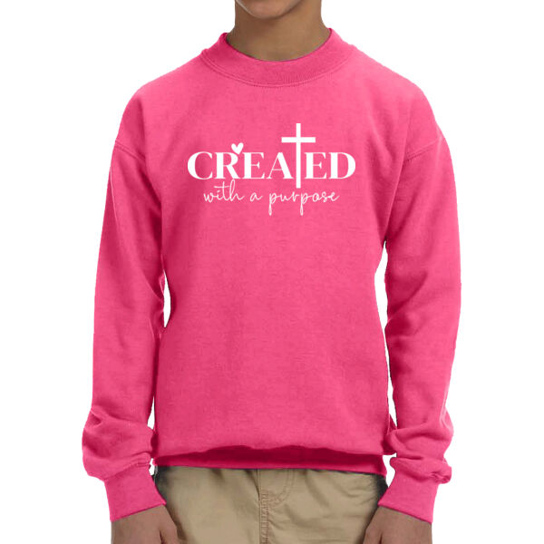 Created With a Purpose - Unisex  Youth Fleece Crew Sweatshirt  Thumbnail