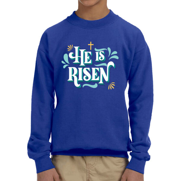 He is Risen - Unisex  Youth Fleece Crew Sweatshirt  Thumbnail