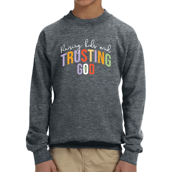 Raising Kids and Trusting God - Unisex  Youth Fleece Crew Sweatshirt  Thumbnail