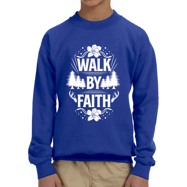 Walk By Faith 2 - Unisex  Youth Fleece Crew Sweatshirt  Thumbnail