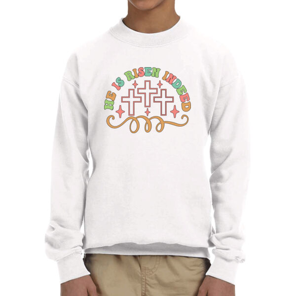 He Is Risen Indeed - Unisex  Youth Fleece Crew Sweatshirt  Thumbnail