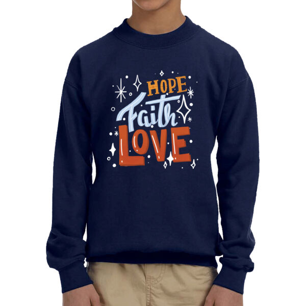 Hope Faith Love - Unisex  Youth Fleece Crew Sweatshirt  Thumbnail