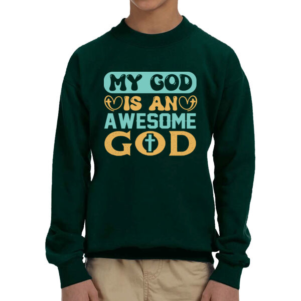 My God Is An Awesome God  - Unisex  Youth Fleece Crew Sweatshirt  Thumbnail
