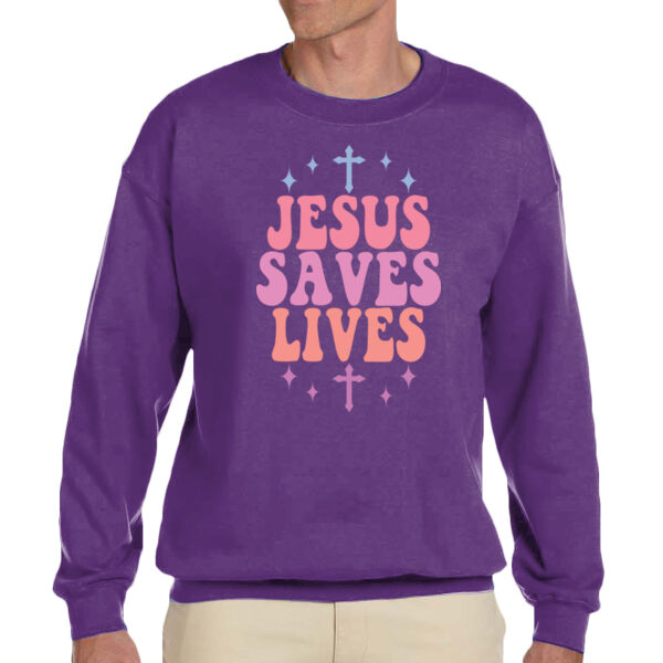 Jesus Saves Lives - Unisex Adult Fleece Crew Sweatshirt Thumbnail