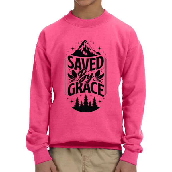 Saved By Grace - Unisex  Youth Fleece Crew Sweatshirt  Thumbnail