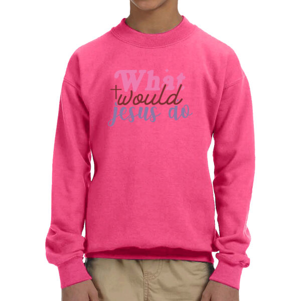What Would Jesus Do - Unisex  Youth Fleece Crew Sweatshirt  Thumbnail