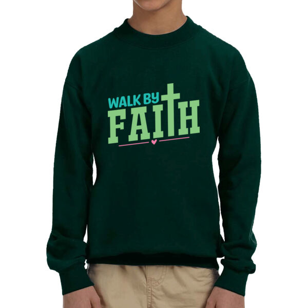 Walk By Faith - Unisex Youth Fleece Crew Sweatshirt  Thumbnail
