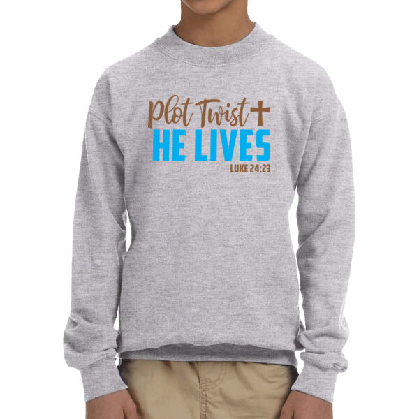 Plot Twist He Lives - Unisex  Youth Fleece Crew Sweatshirt  Thumbnail