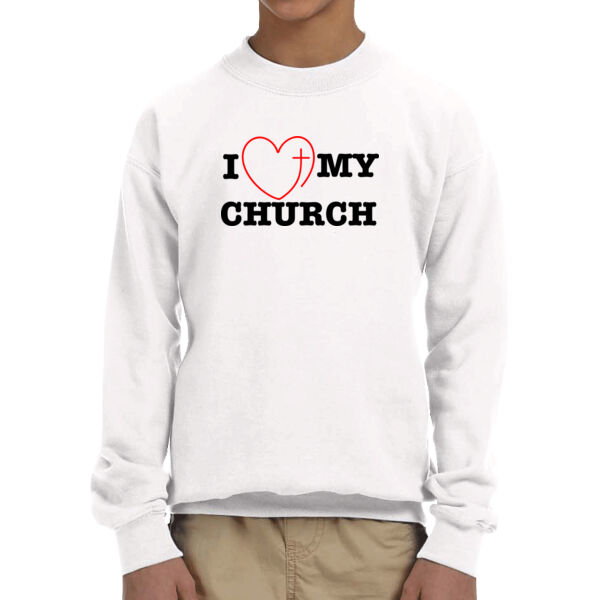 I ♡ My Church - Unisex Youth Fleece Crew Sweatshirt  Thumbnail