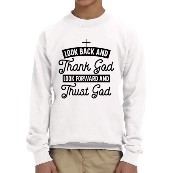 Look Back and Thank God - Unisex Youth Fleece Crew Sweatshirt  Thumbnail