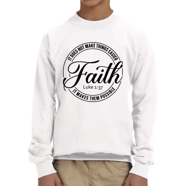 Rounded Faith Does Not Make Things Easy - Unisex Youth Fleece Crew Sweatshirt  Thumbnail